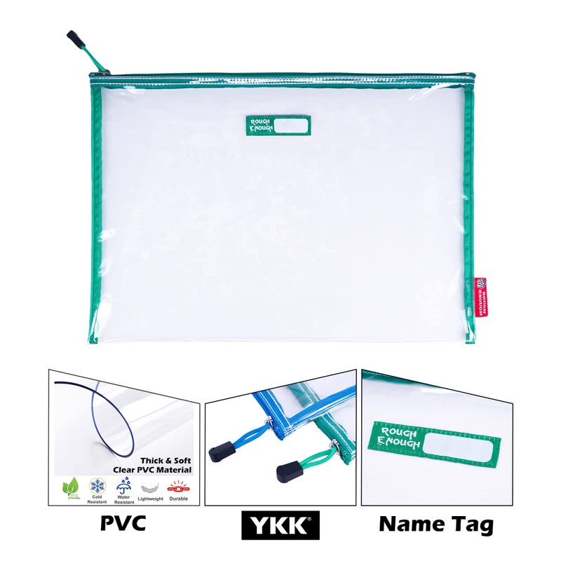 RE ROUGH ENOUGH Rough Enough Plastic File Folder Clear Zipper Pouch Bags Document Holder Bag for Organizing A4 Paper Letter Office Teacher Art Supplies Storage - Image 5